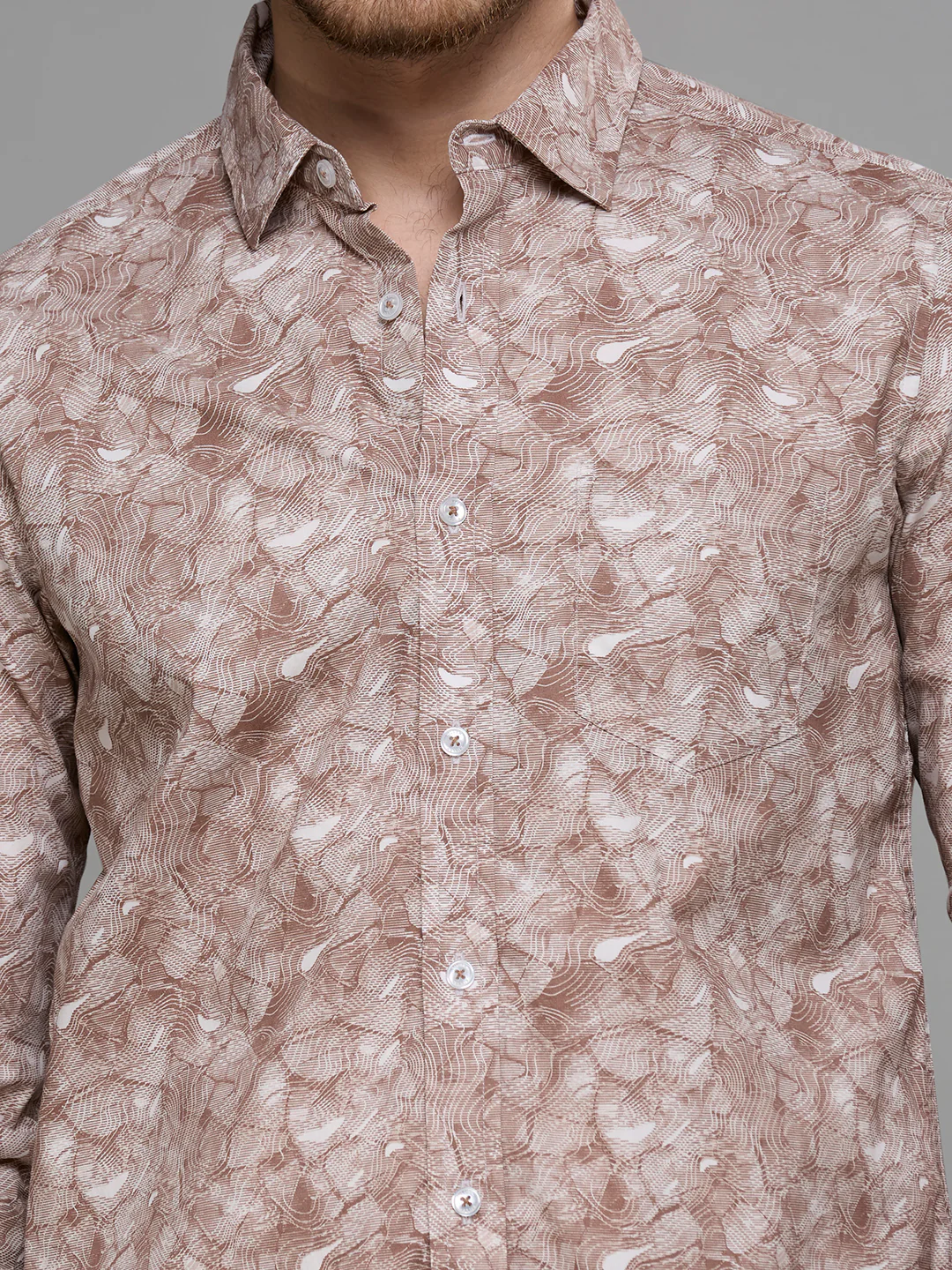 Men's Brown Printed Slim Fit Shirts - Image 7