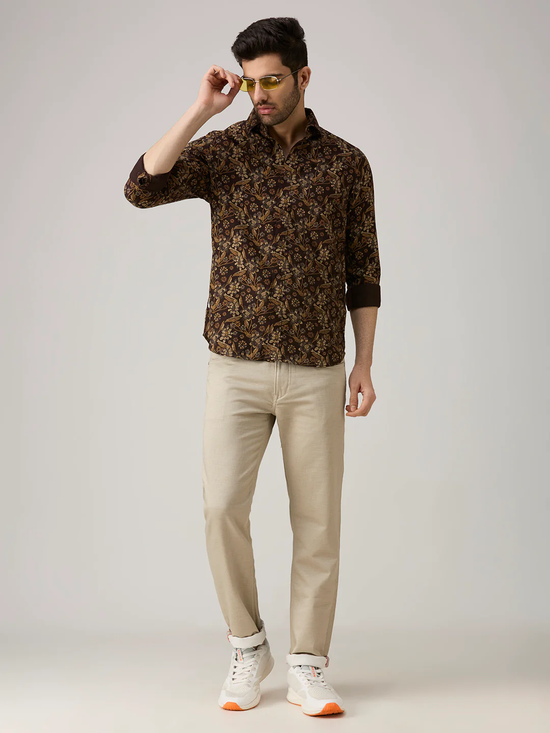 Men's Brown Printed Slim Fit Shirts - Image 3