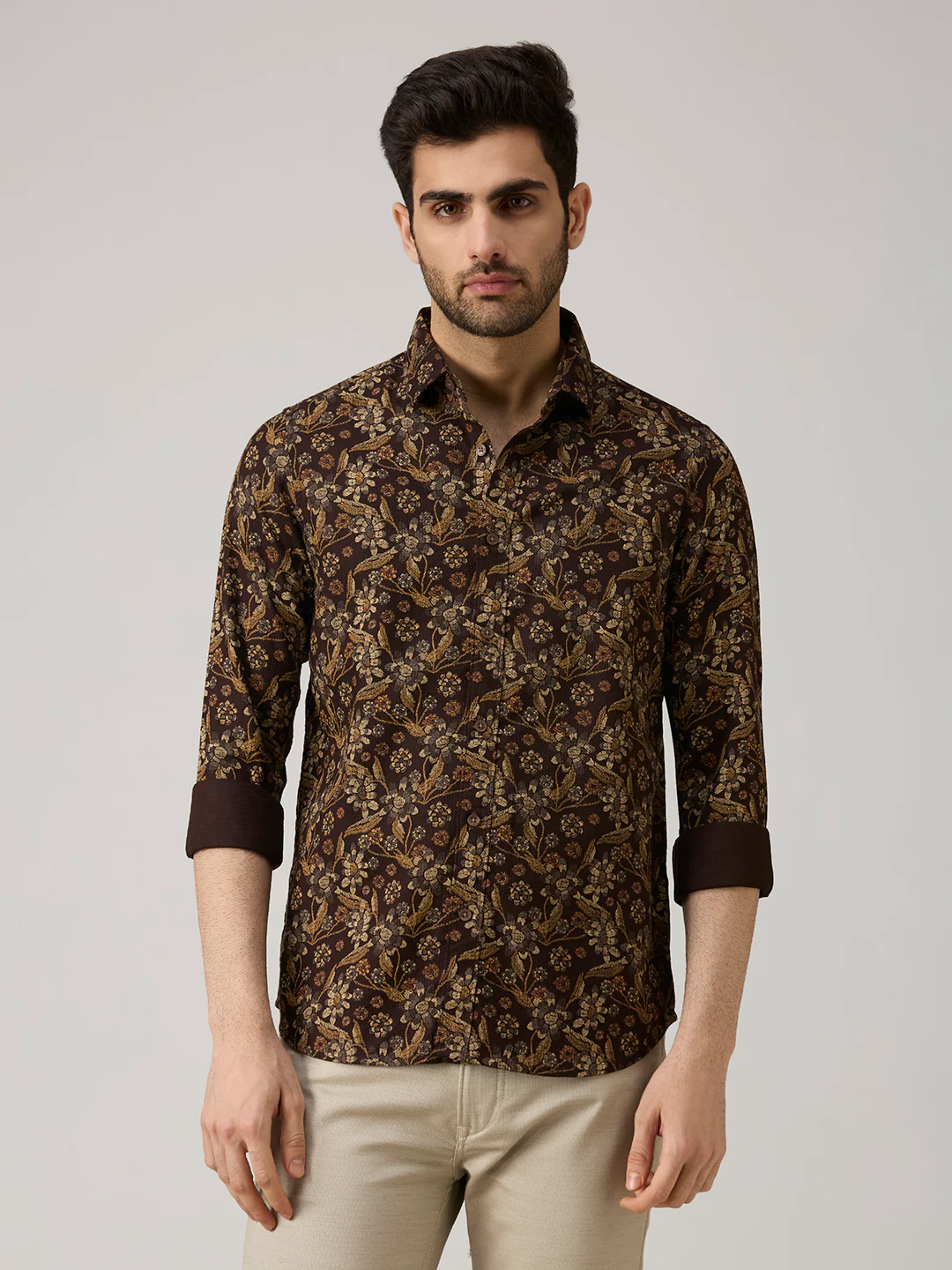 Men's Brown Printed Slim Fit Shirts - Image 4