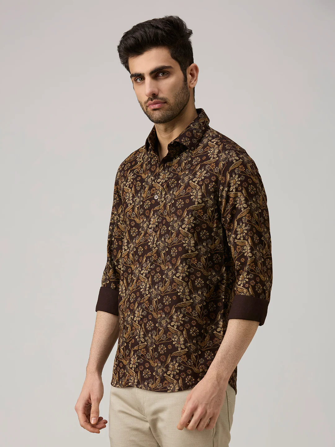 Men's Brown Printed Slim Fit Shirts - Image 5