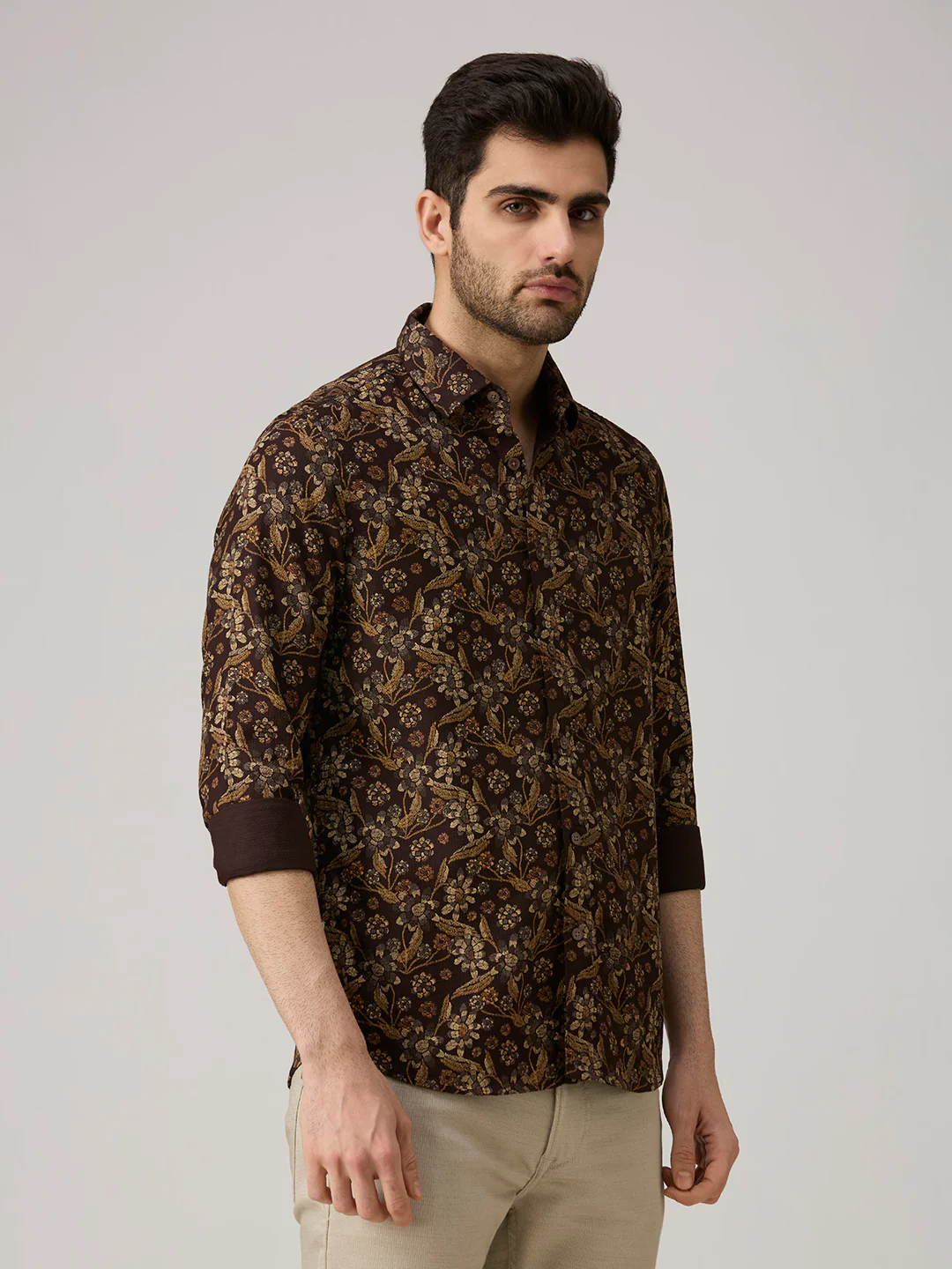 Men's Brown Printed Slim Fit Shirts - Image 6