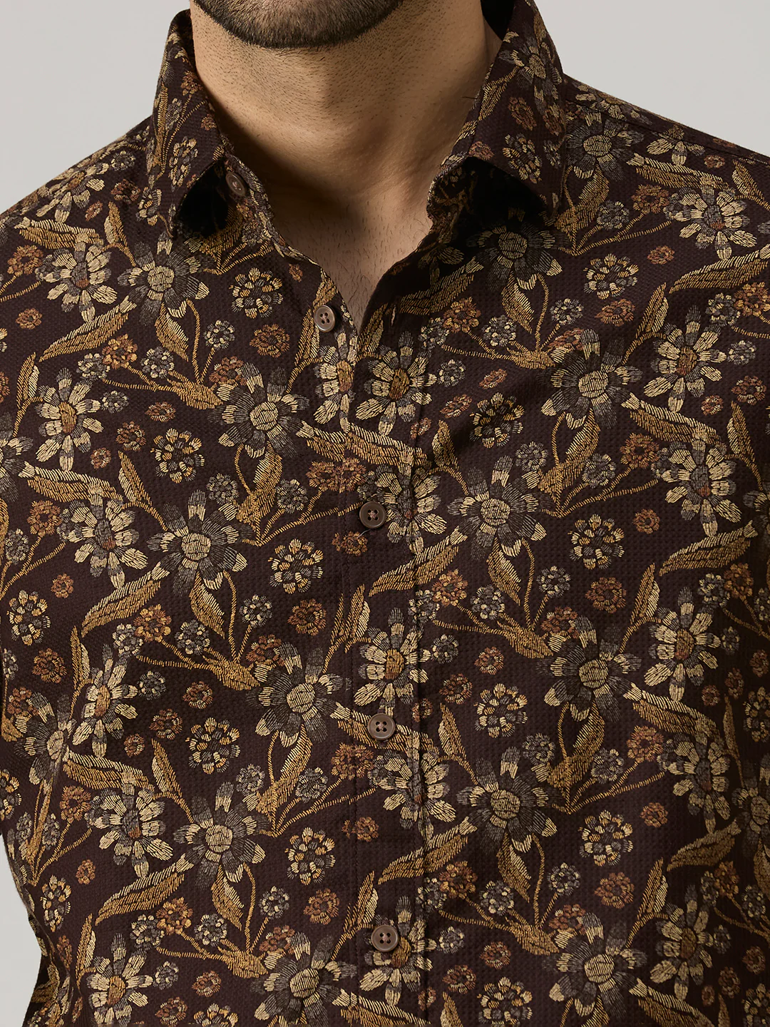 Men's Brown Printed Slim Fit Shirts - Image 8