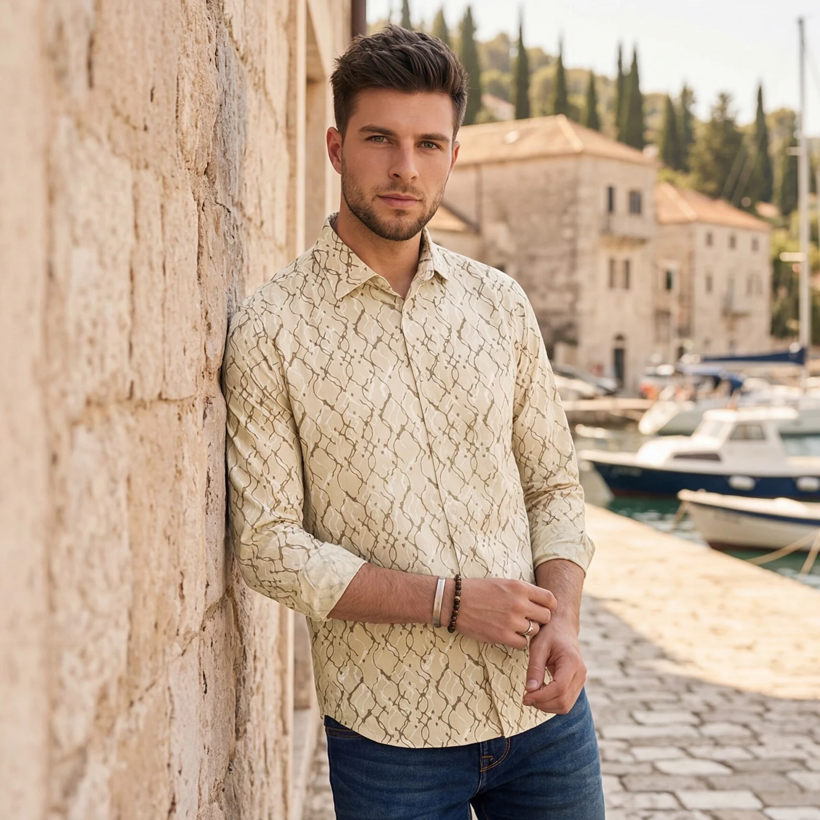 Men's Brown Printed Slim Fit Shirts - Image 2