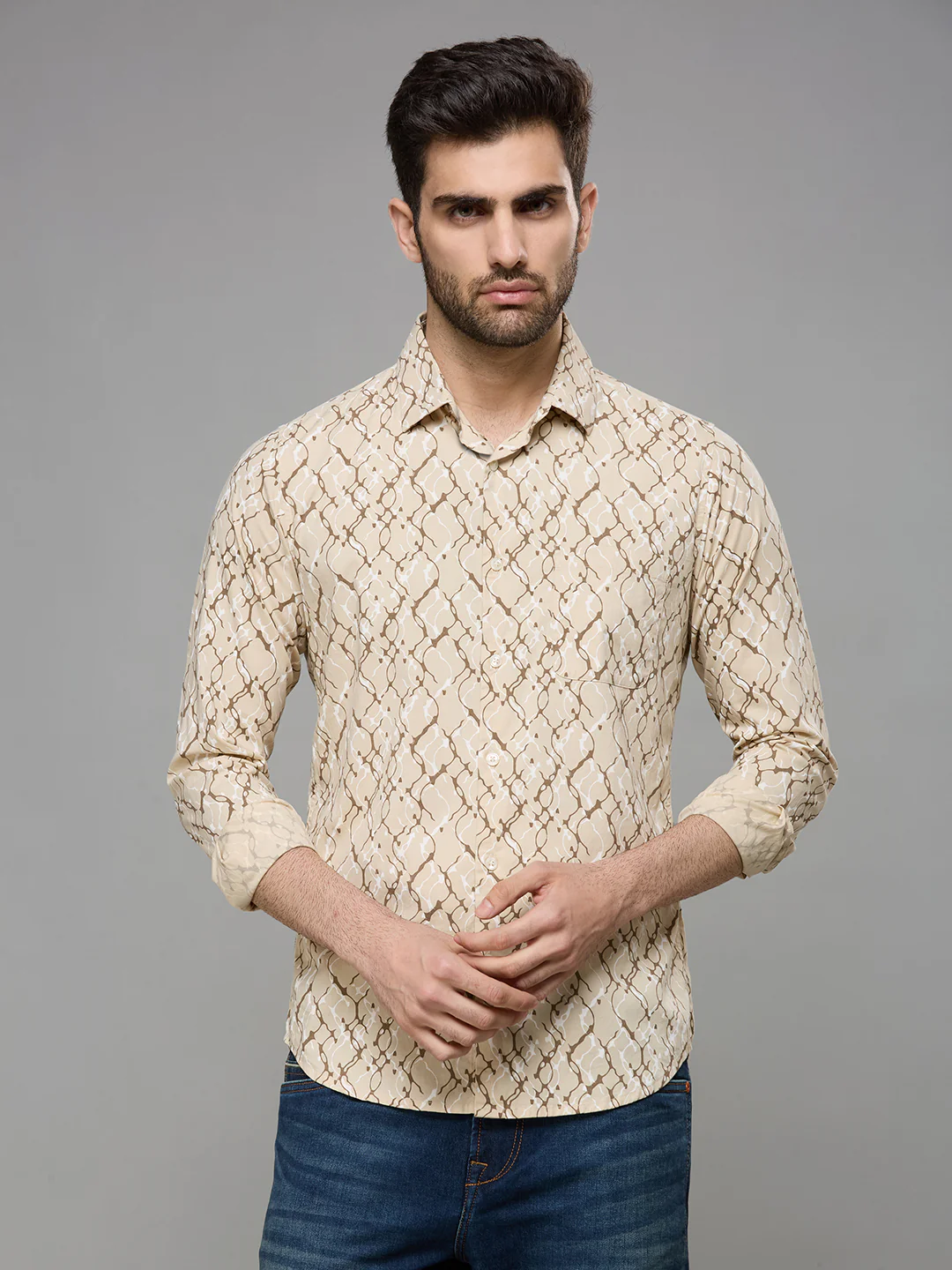 Men's Brown Printed Slim Fit Shirts - Image 3