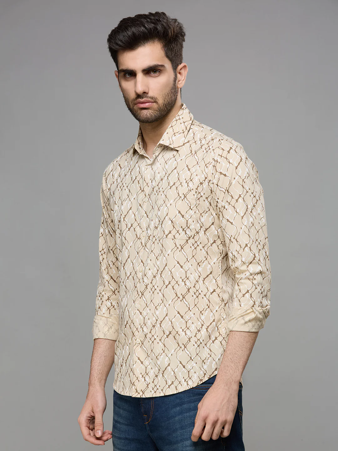 Men's Brown Printed Slim Fit Shirts - Image 4