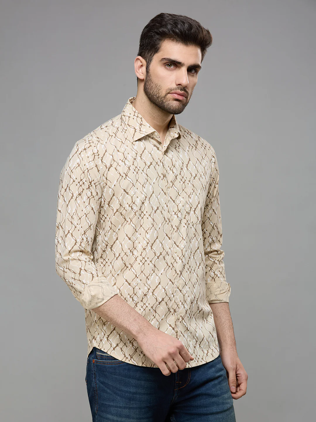 Men's Brown Printed Slim Fit Shirts - Image 5
