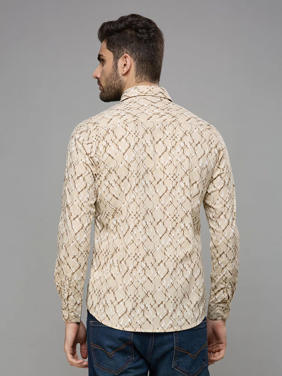 Men's Brown Printed Slim Fit Shirts - Image 6