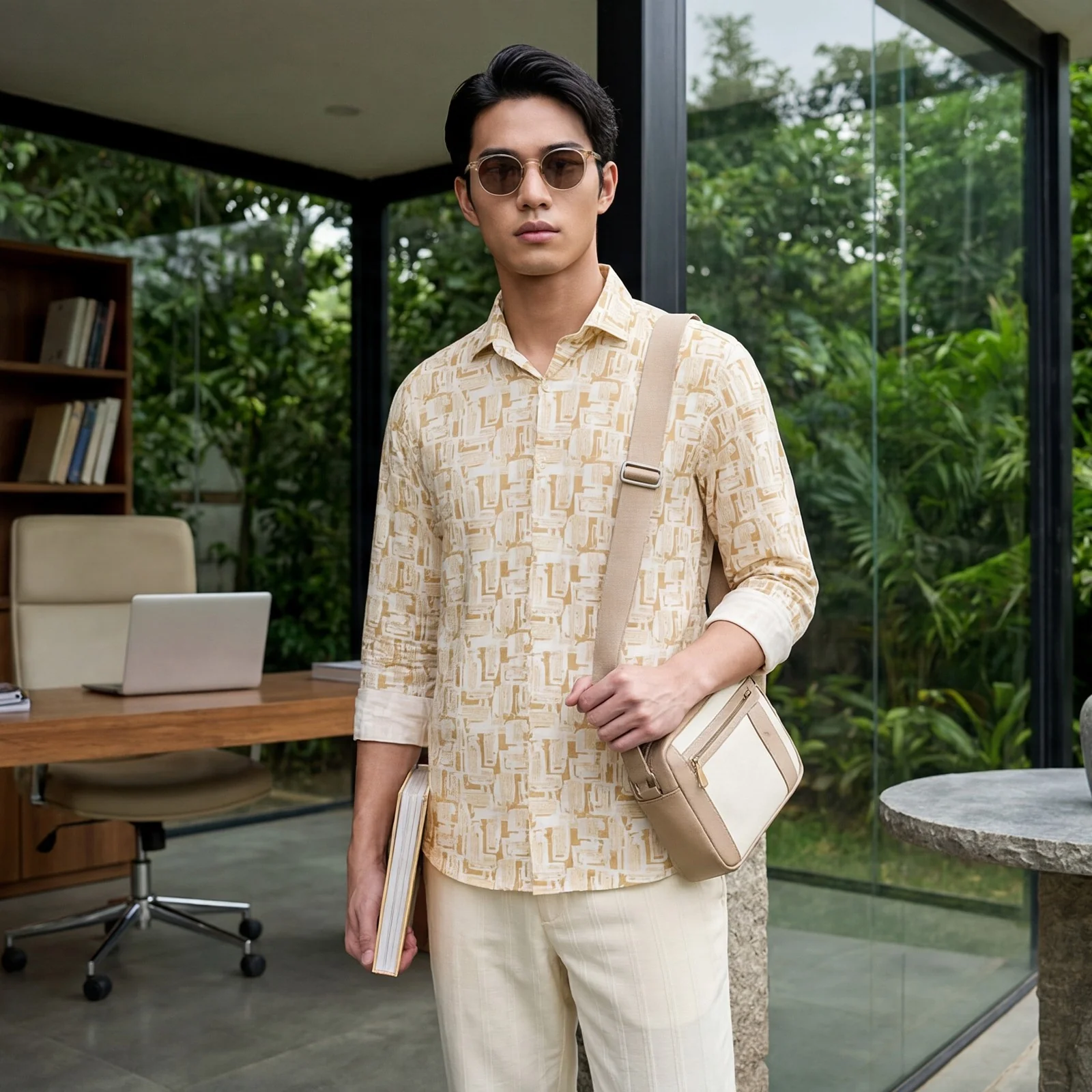 Men's Brown Printed Slim Fit Shirts - Image 2