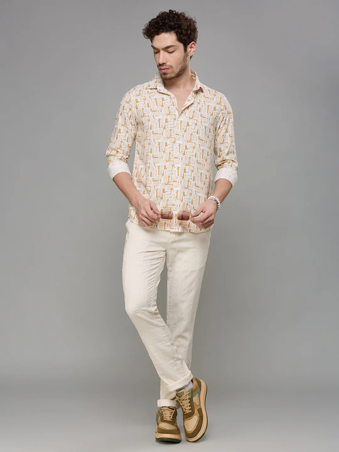Men's Brown Printed Slim Fit Shirts - Image 3