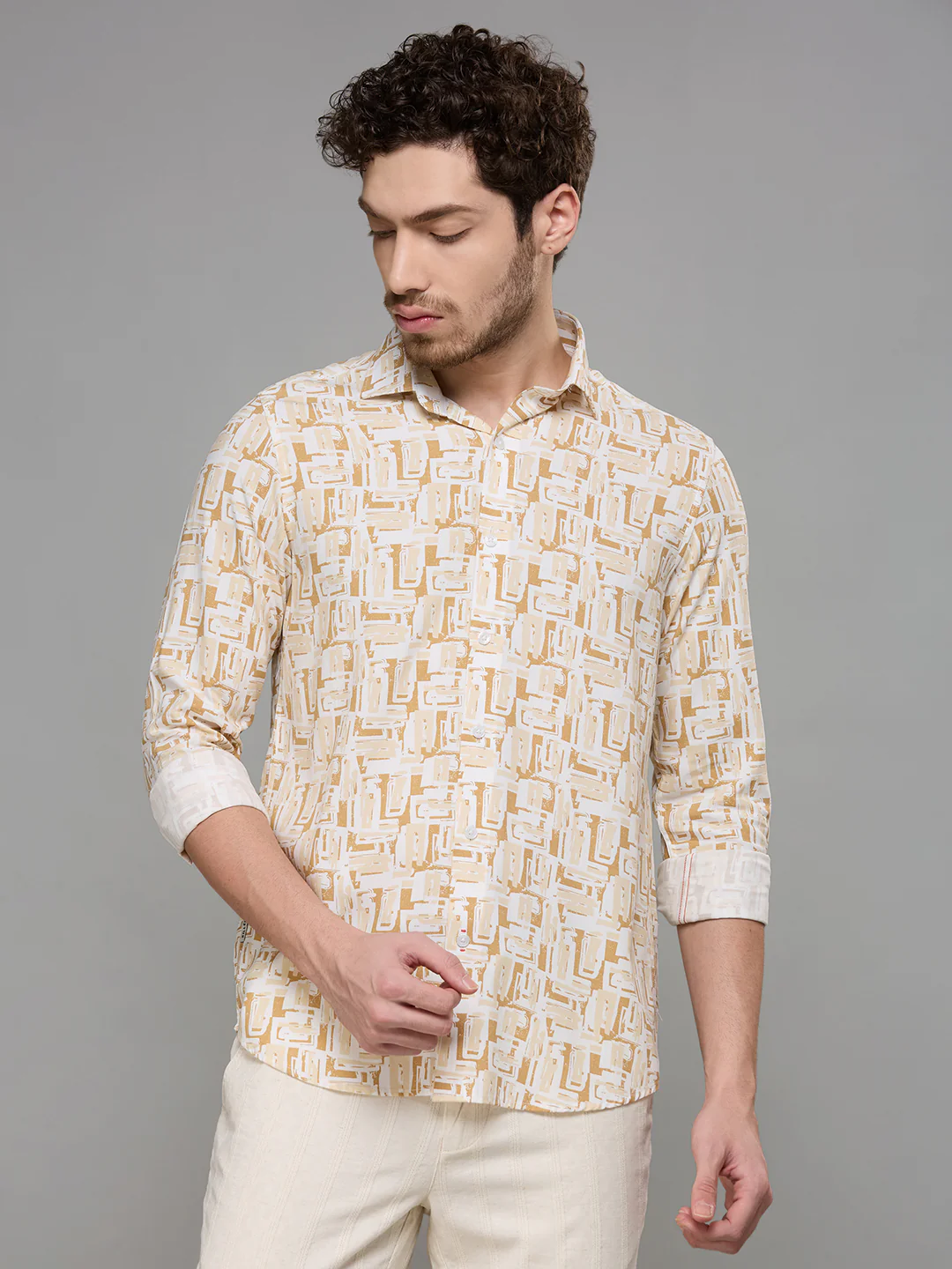 Men's Brown Printed Slim Fit Shirts - Image 4