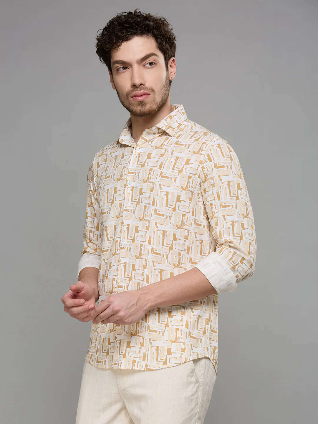 Men's Brown Printed Slim Fit Shirts - Image 5
