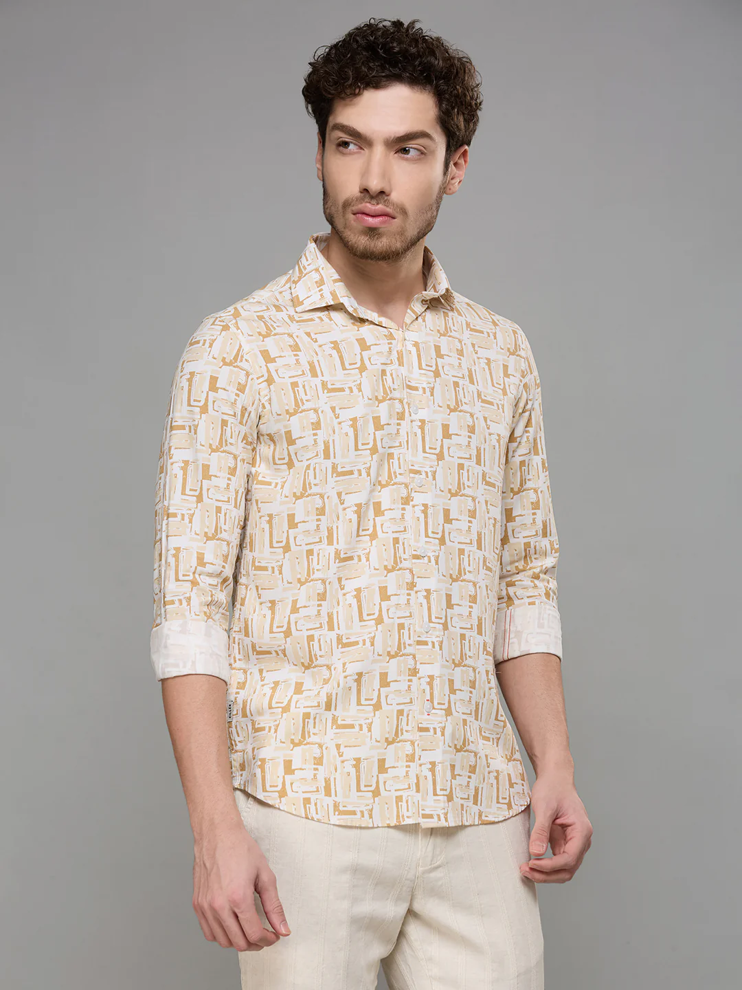 Men's Brown Printed Slim Fit Shirts - Image 6