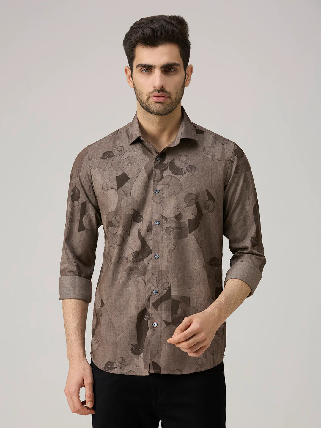Men's Brown Printed Slim Fit Shirts - Image 3