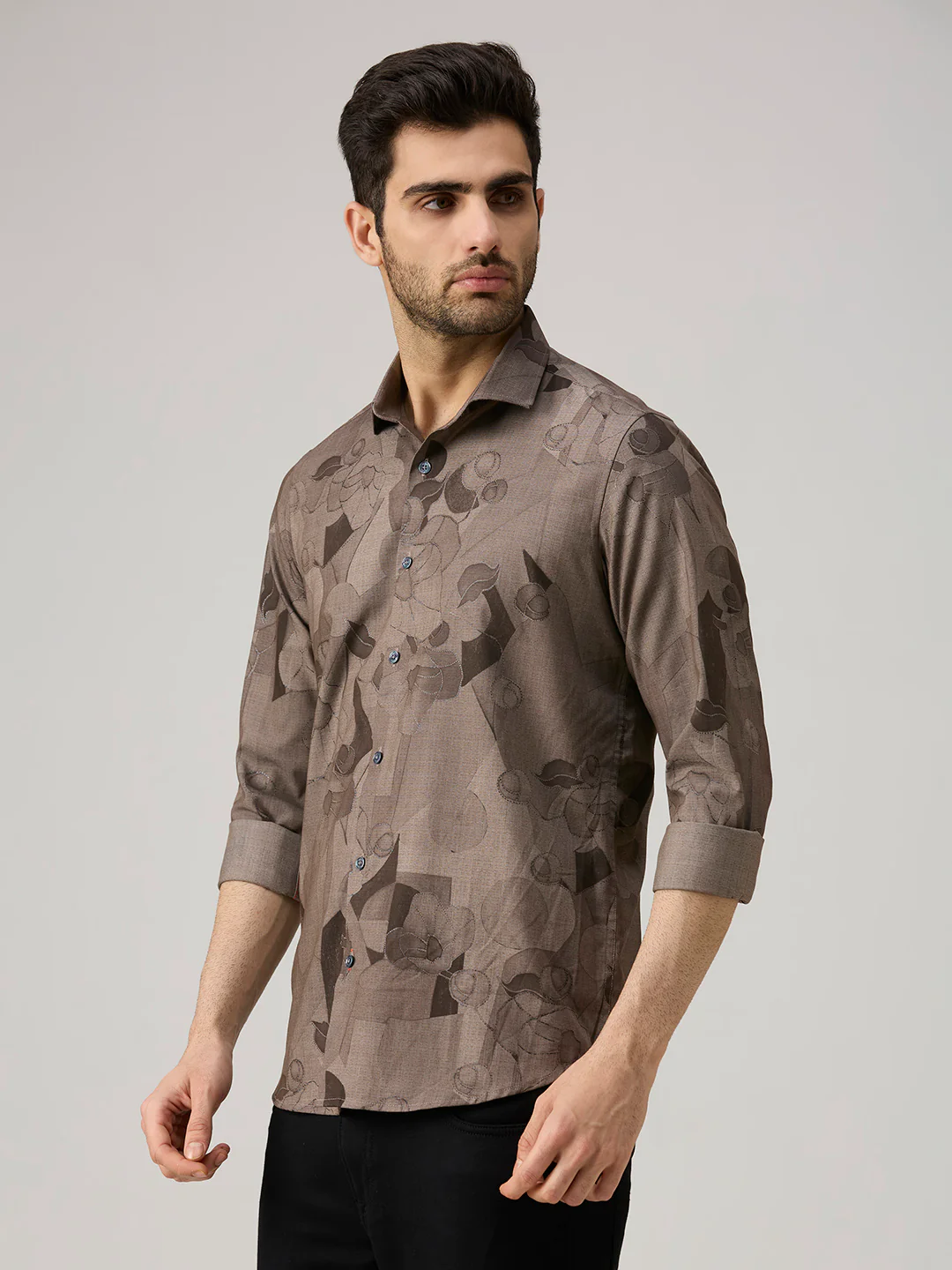Men's Brown Printed Slim Fit Shirts - Image 4