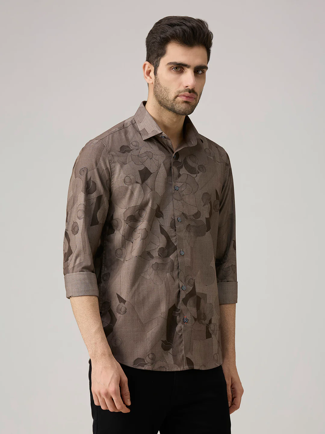 Men's Brown Printed Slim Fit Shirts - Image 5