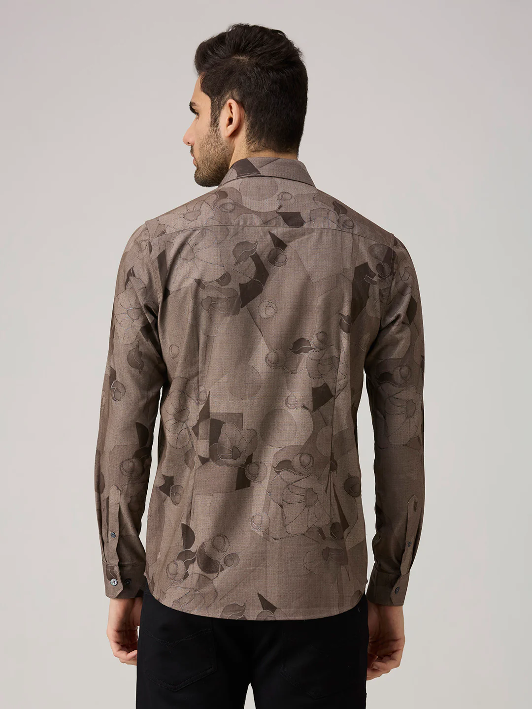 Men's Brown Printed Slim Fit Shirts - Image 6