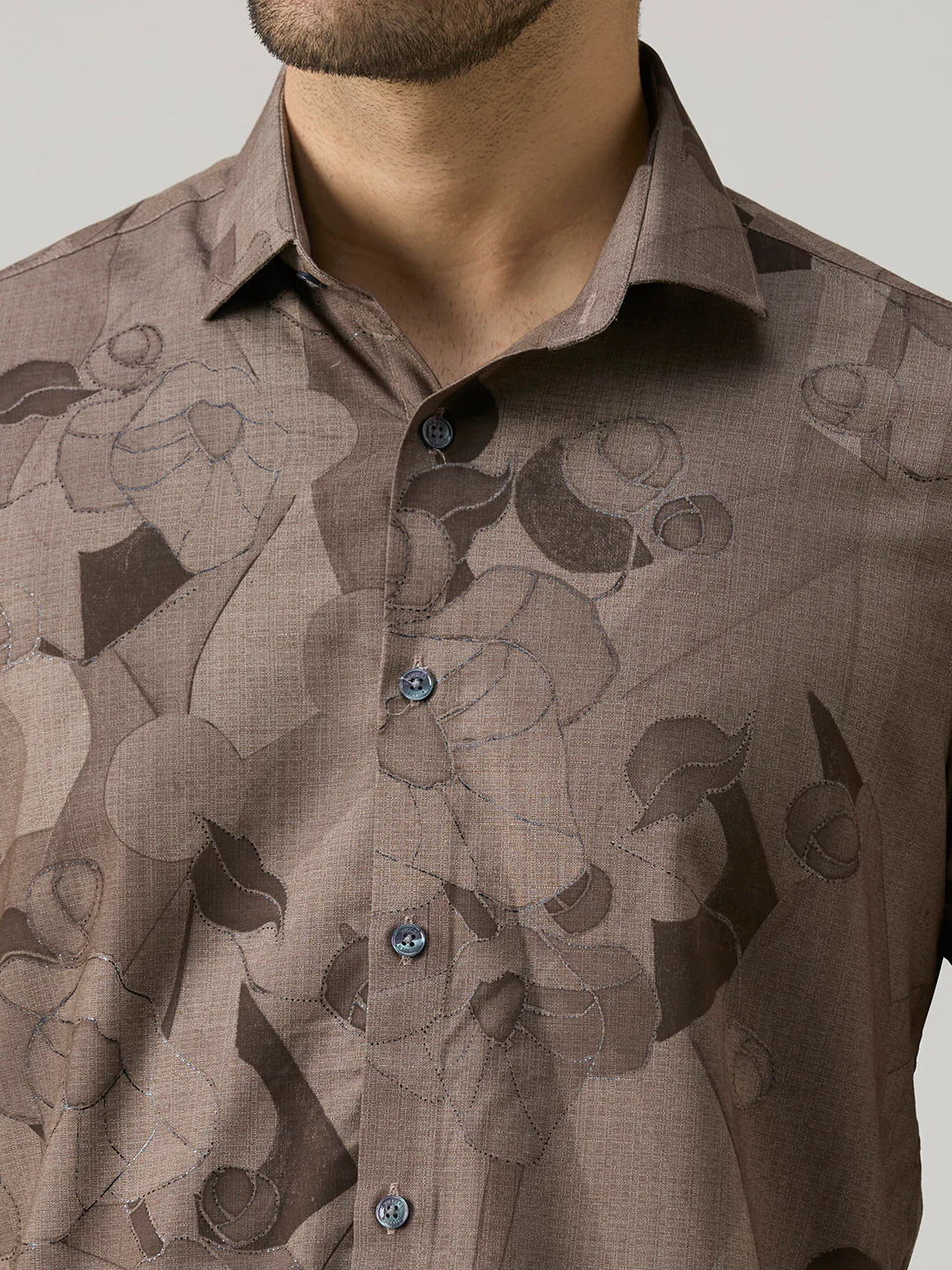 Men's Brown Printed Slim Fit Shirts - Image 7