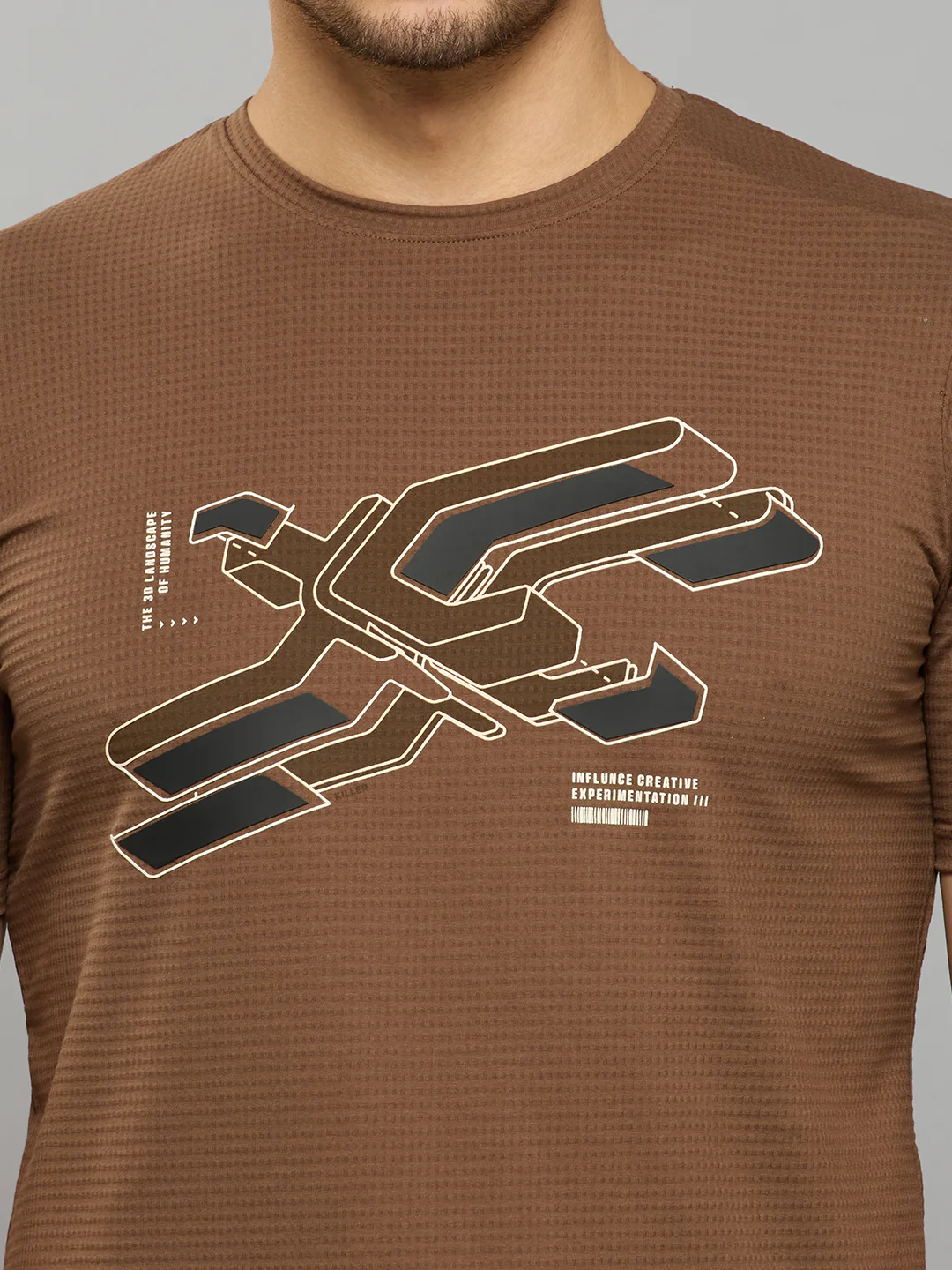 Men's Brown Printed Slim Fit T-Shirts - Image 5