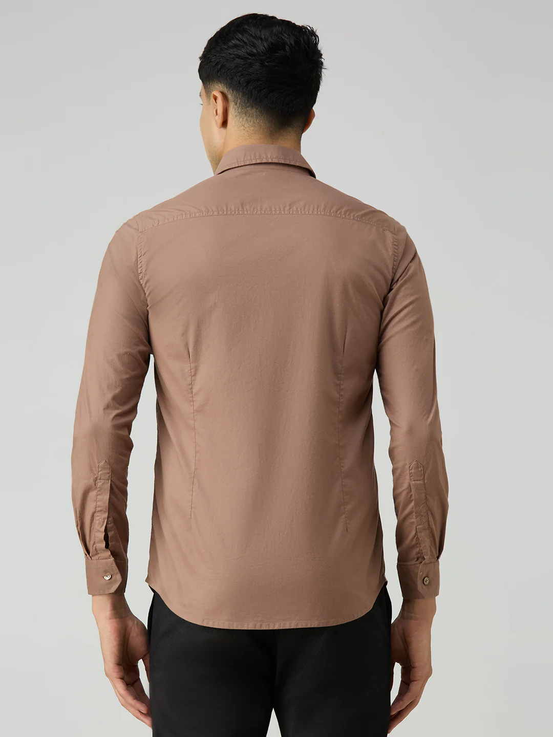 Men's Brown Solid Slim Fit Shirts - Image 6