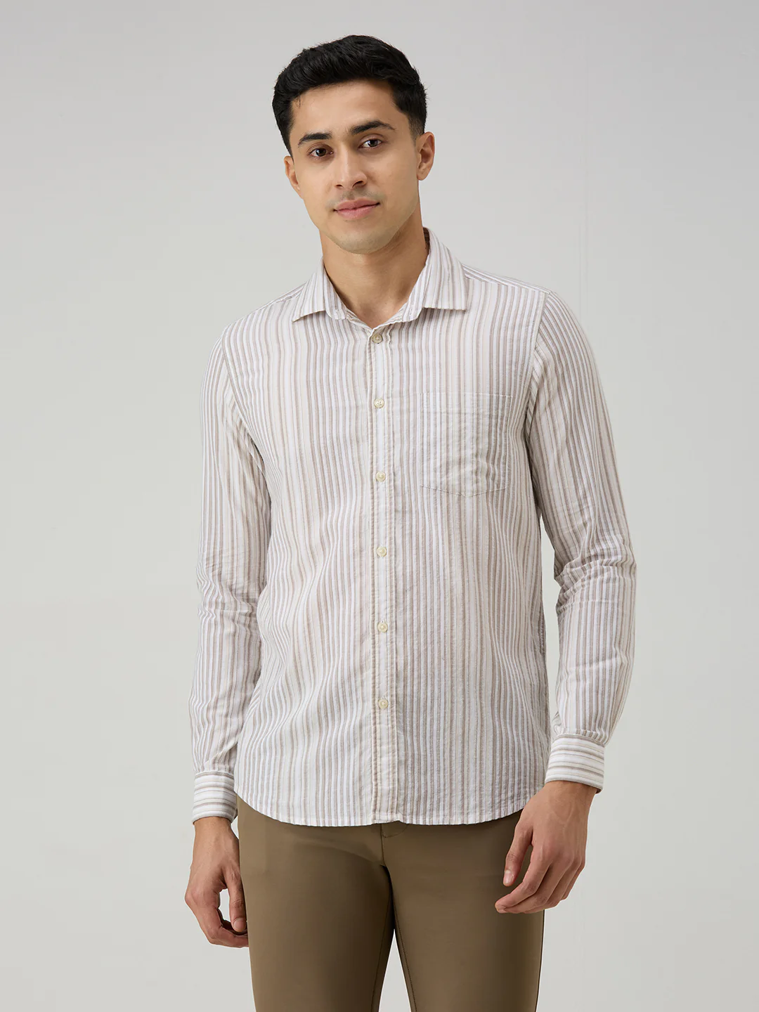 Men's Brown Stripe Slim Fit Shirts - Image 3