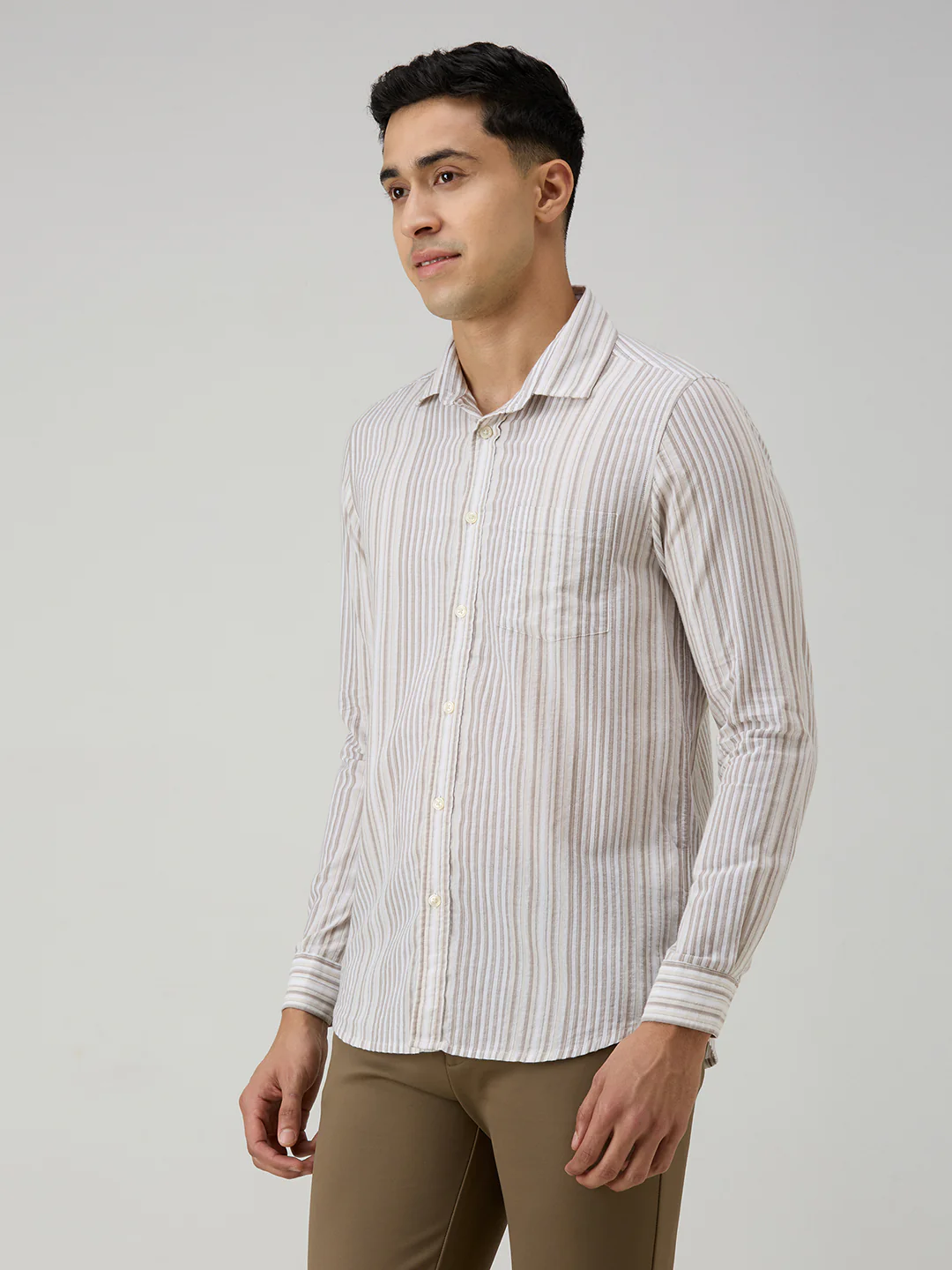 Men's Brown Stripe Slim Fit Shirts - Image 4