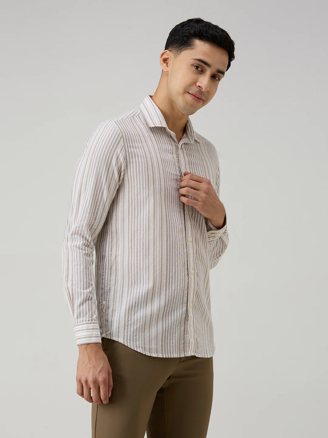 Men's Brown Stripe Slim Fit Shirts - Image 5