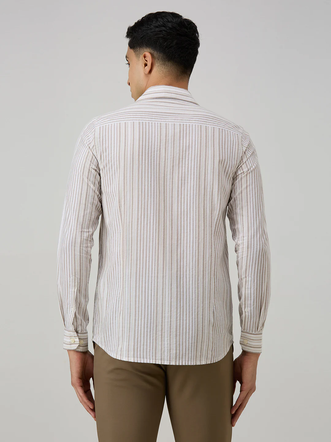 Men's Brown Stripe Slim Fit Shirts - Image 6