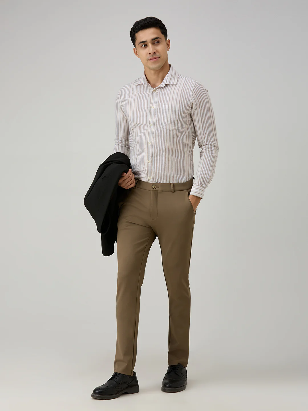 Men's Brown Stripe Slim Fit Shirts - Image 8