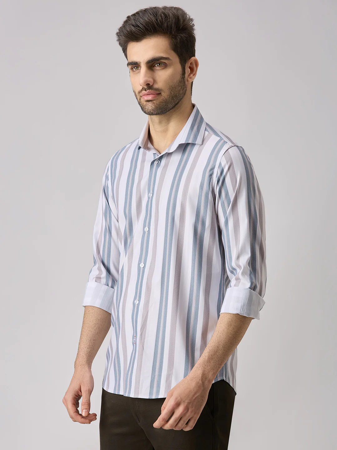 Men's Brown Stripe Slim Fit Shirts - Image 4