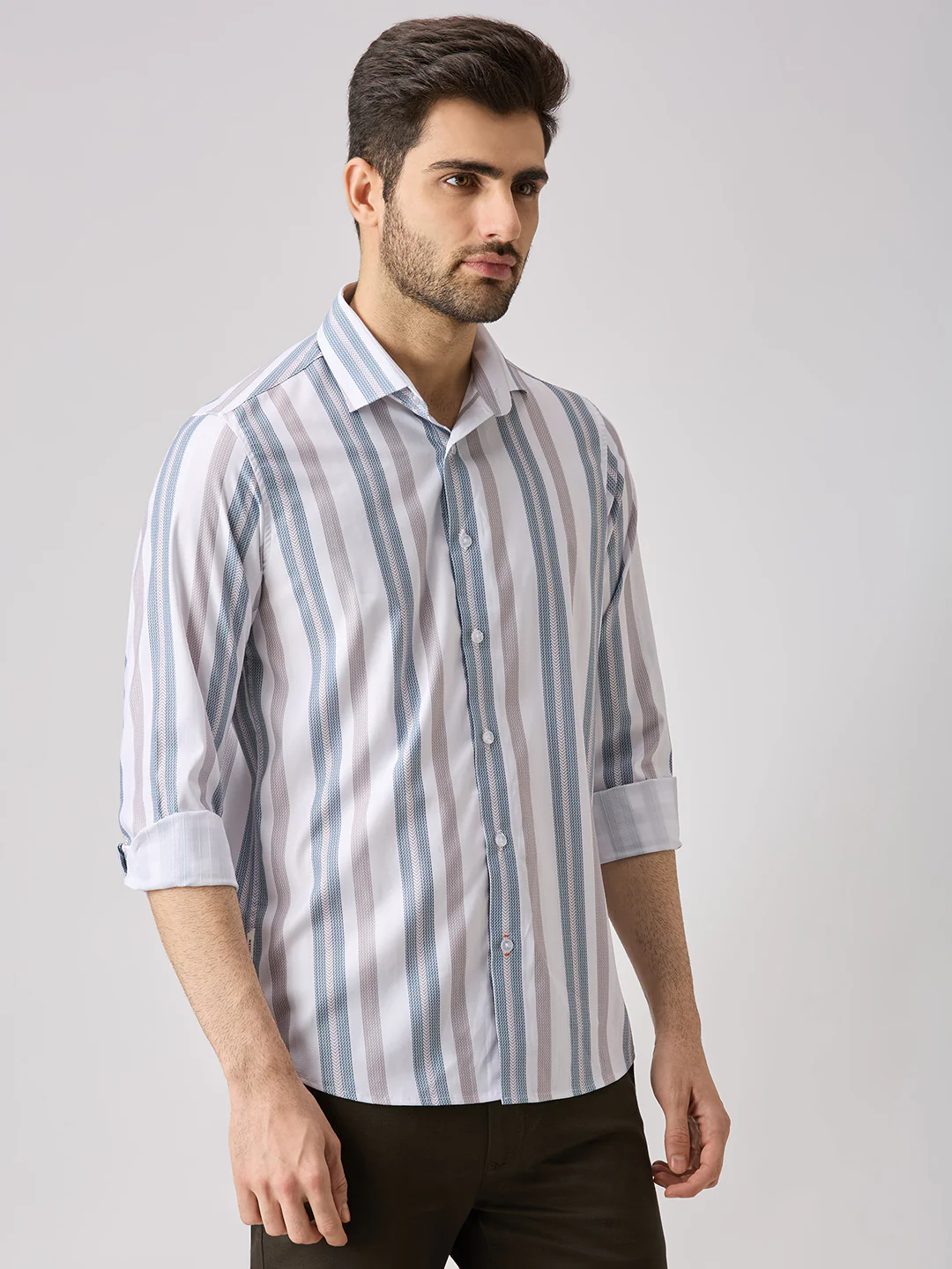 Men's Brown Stripe Slim Fit Shirts - Image 5