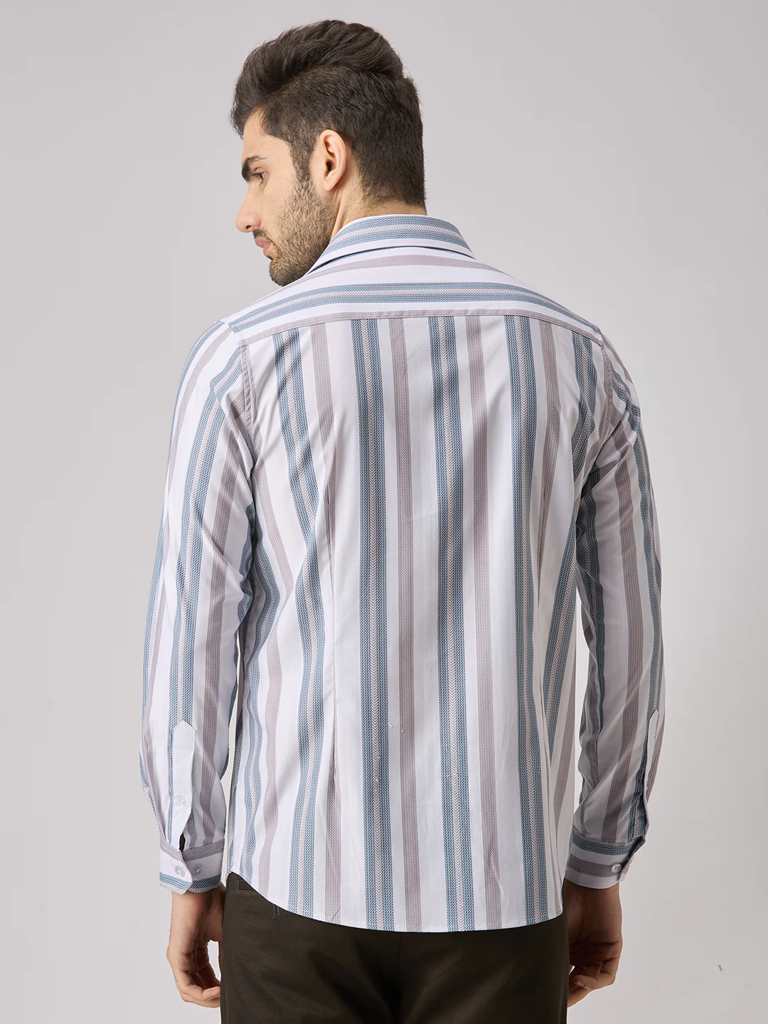 Men's Brown Stripe Slim Fit Shirts - Image 6