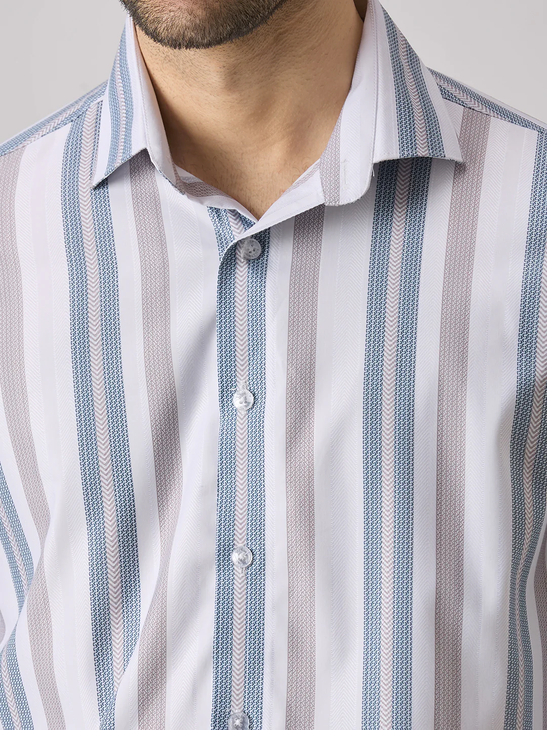 Men's Brown Stripe Slim Fit Shirts - Image 7