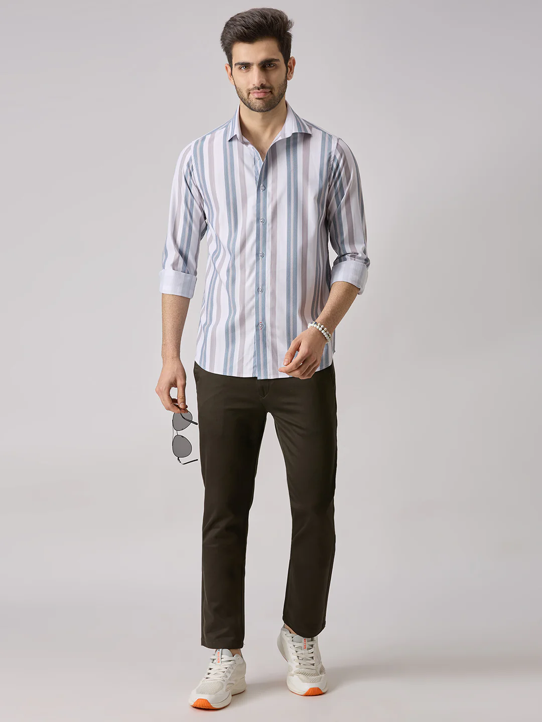 Men's Brown Stripe Slim Fit Shirts - Image 8