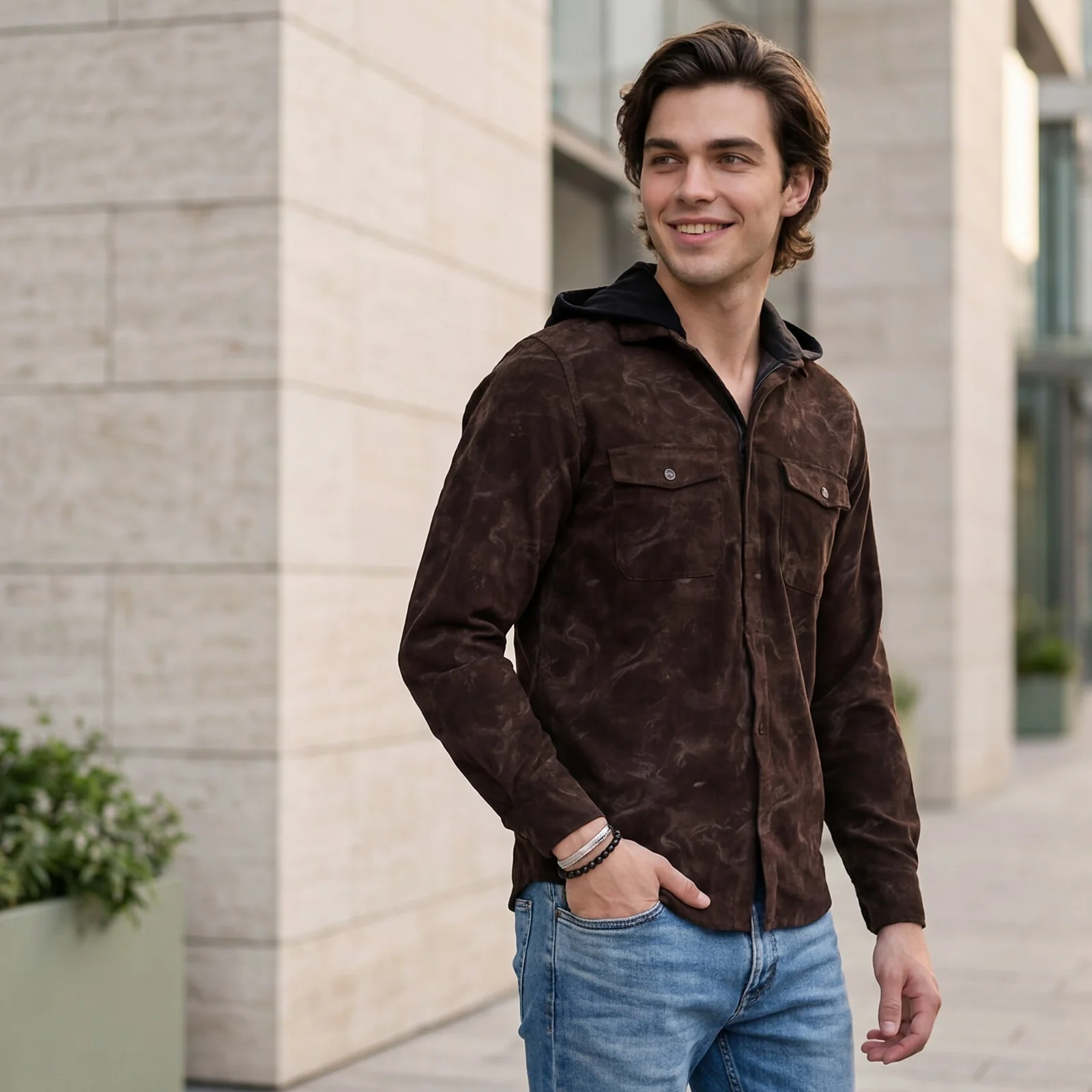 Men's Coffee Printed Straight Fit Shirts - Image 2