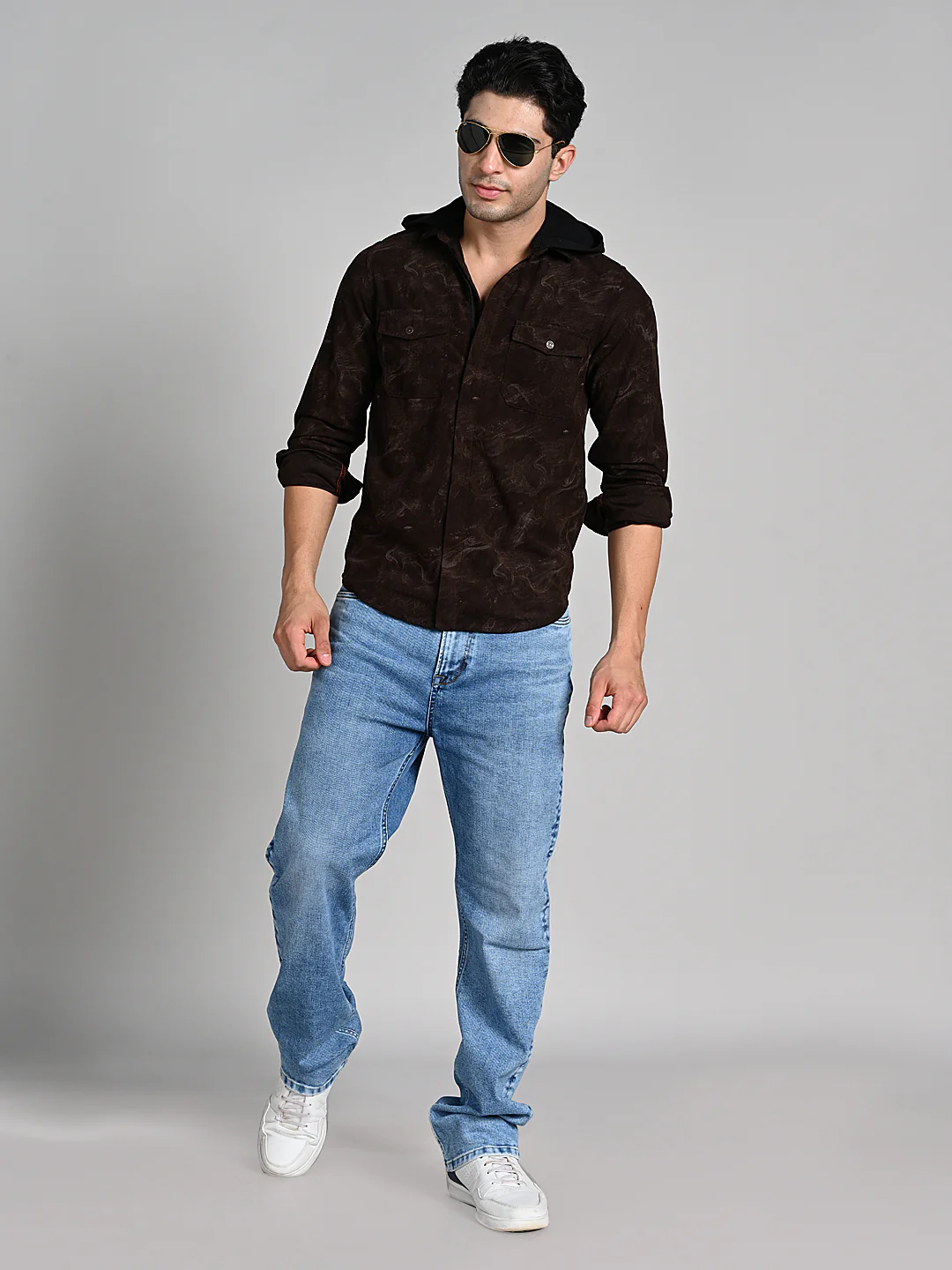 Men's Coffee Printed Straight Fit Shirts - Image 3
