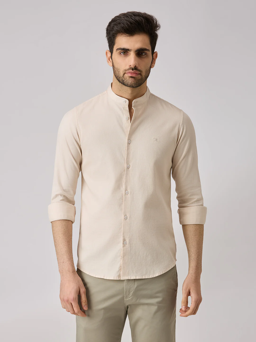Men's Cream Printed Slim Fit Shirts - Image 3