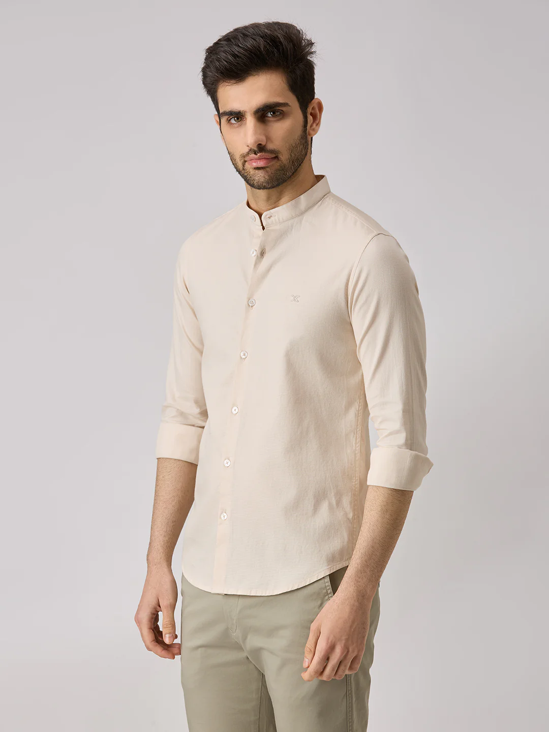Men's Cream Printed Slim Fit Shirts - Image 4