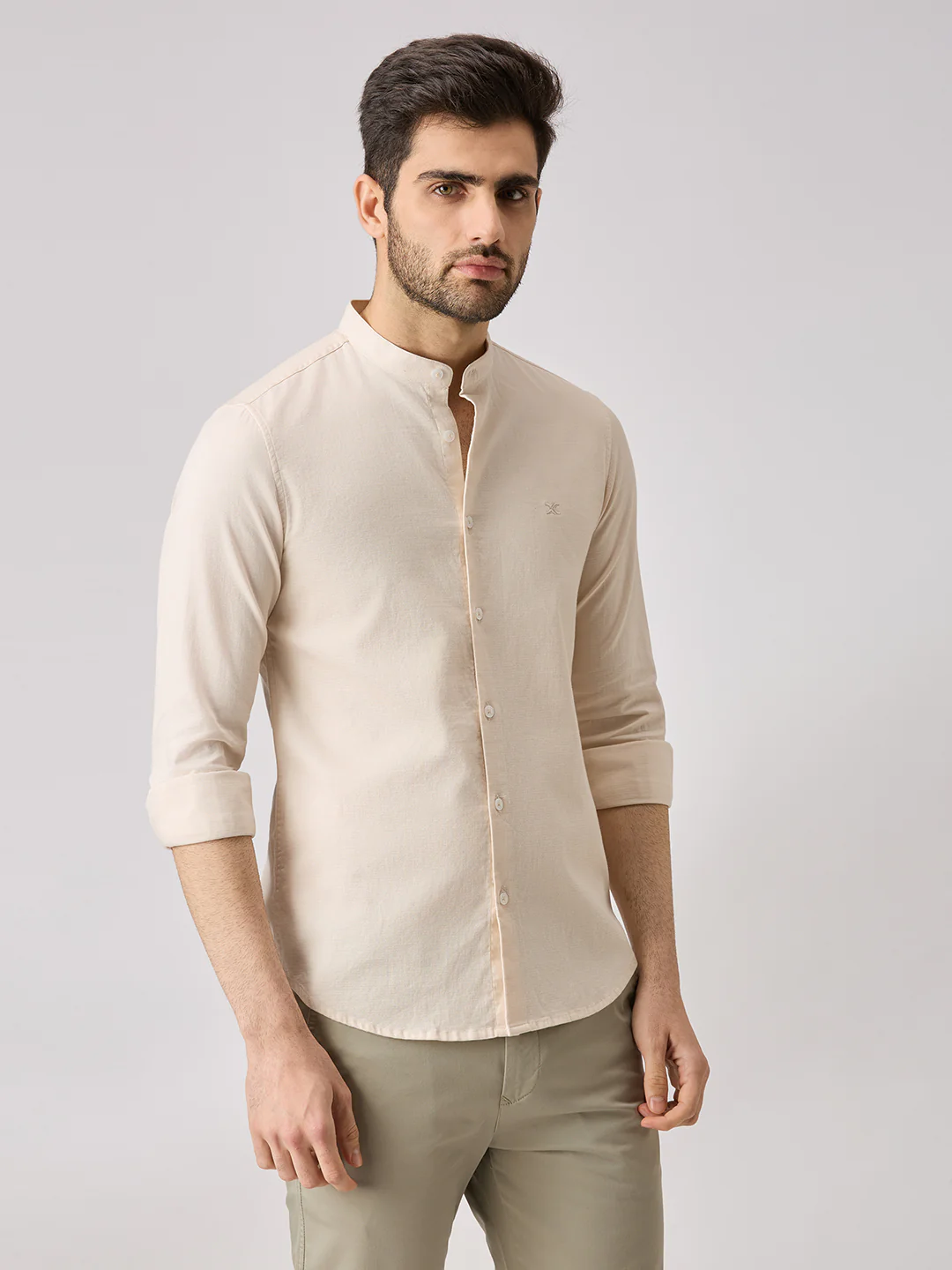 Men's Cream Printed Slim Fit Shirts - Image 5