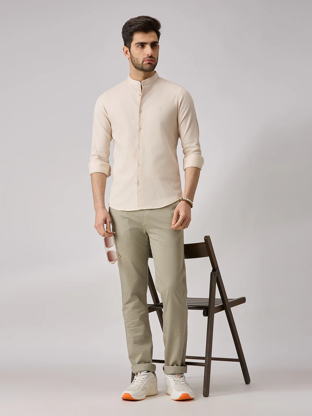 Men's Cream Printed Slim Fit Shirts - Image 8