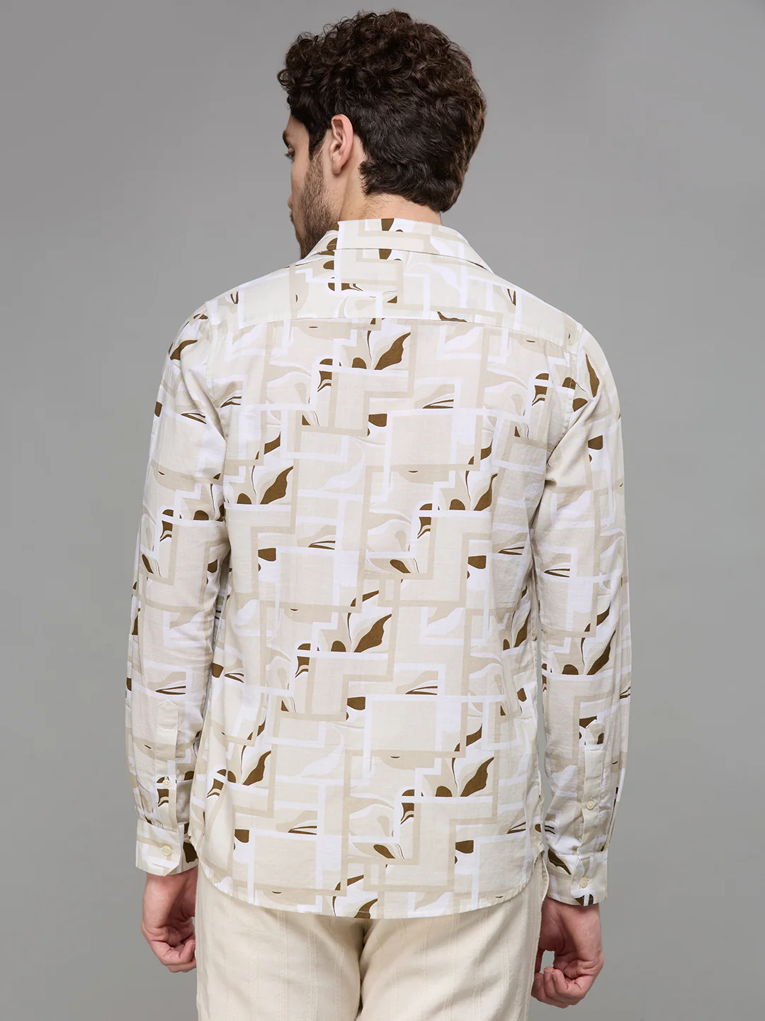 Men's Cream Printed Slim Fit Shirts - Image 6