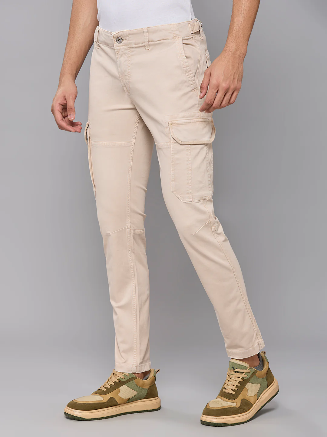 Men's Cream Solid Cargo - Image 2