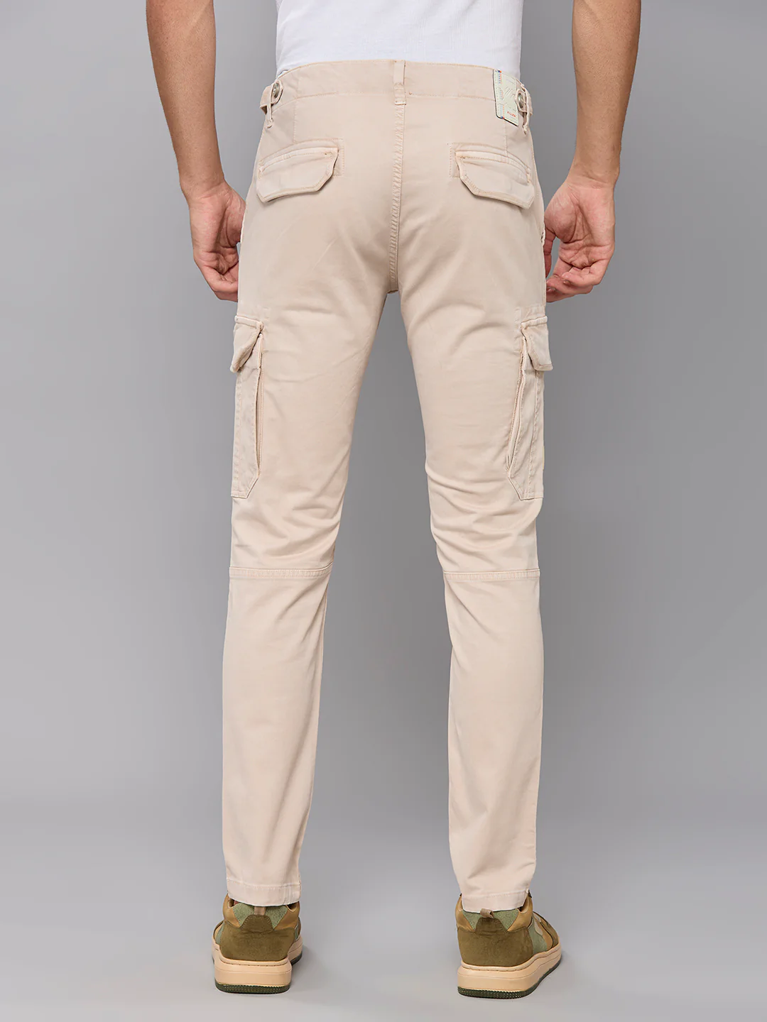 Men's Cream Solid Cargo - Image 4