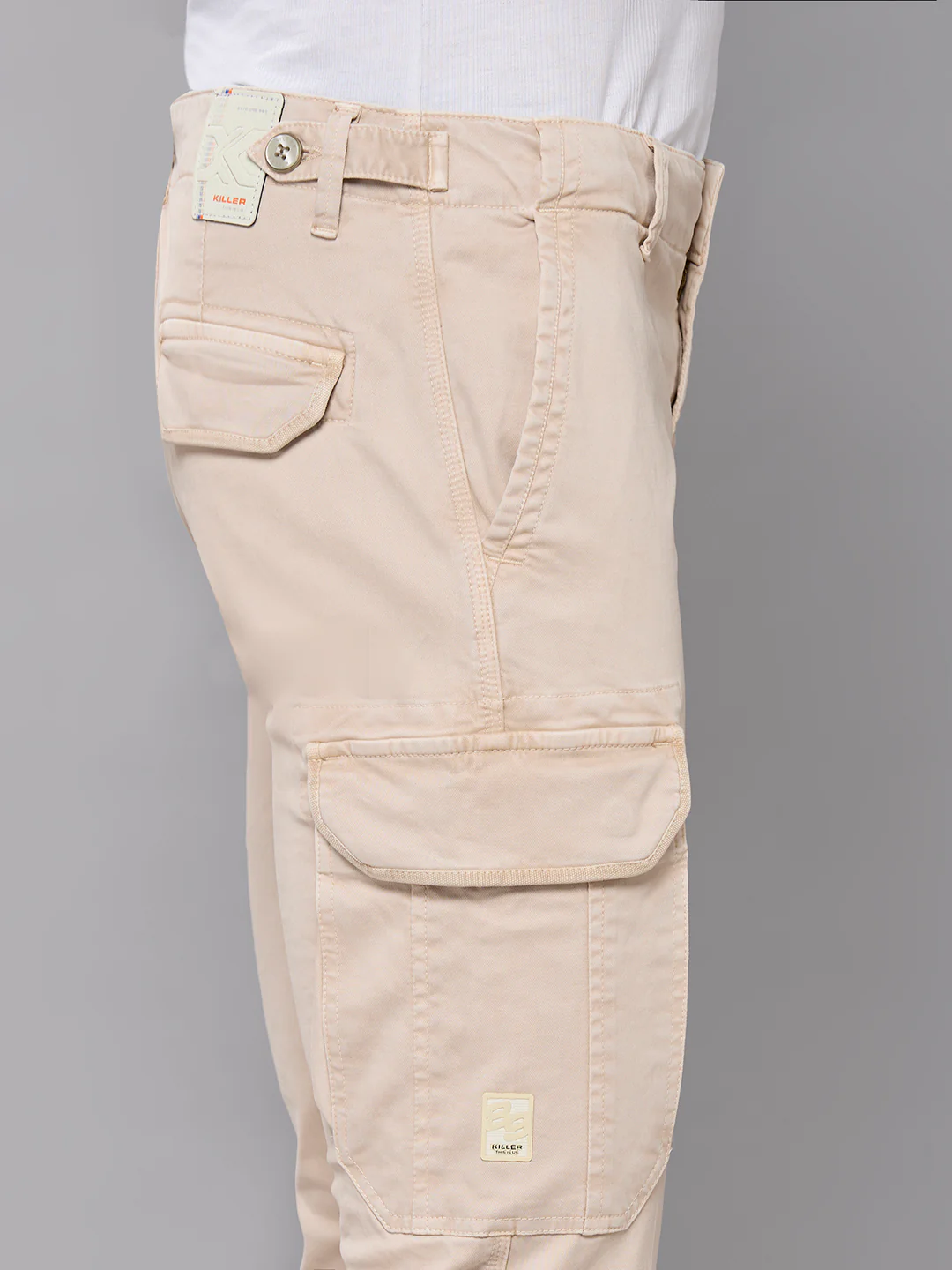 Men's Cream Solid Cargo - Image 5