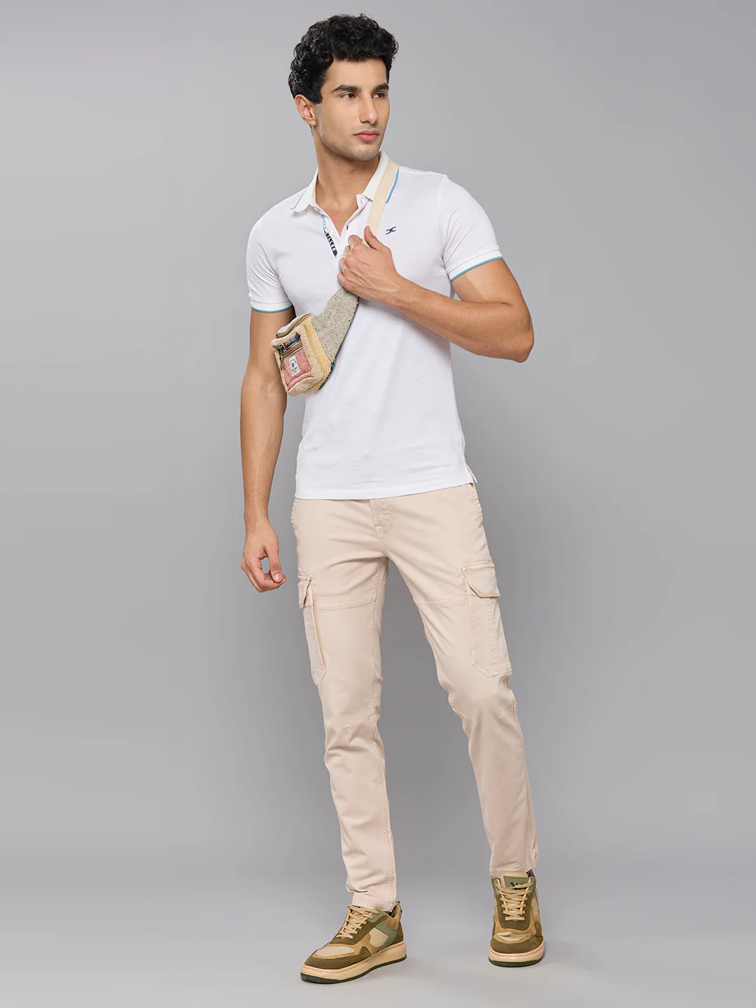 Men's Cream Solid Cargo - Image 6