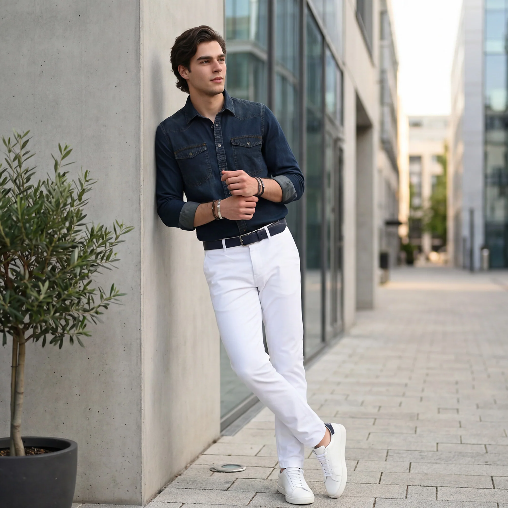 Men's Dark Blue Solid Slim Fit Shirts