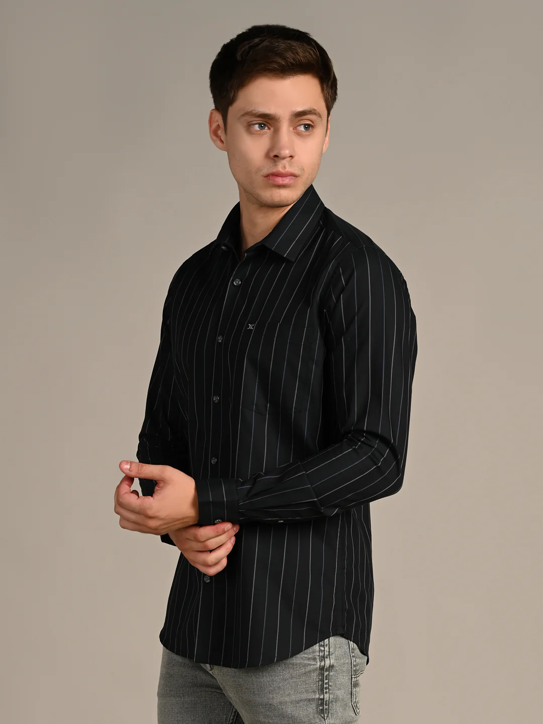 Men's Dark Green Stripe Slim Fit Shirts - Image 5