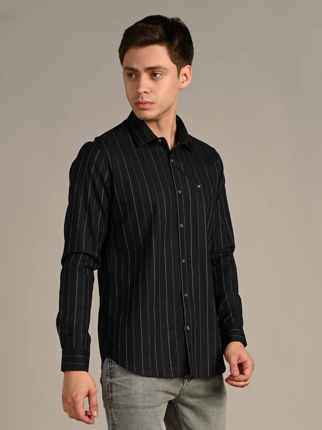 Men's Dark Green Stripe Slim Fit Shirts - Image 6