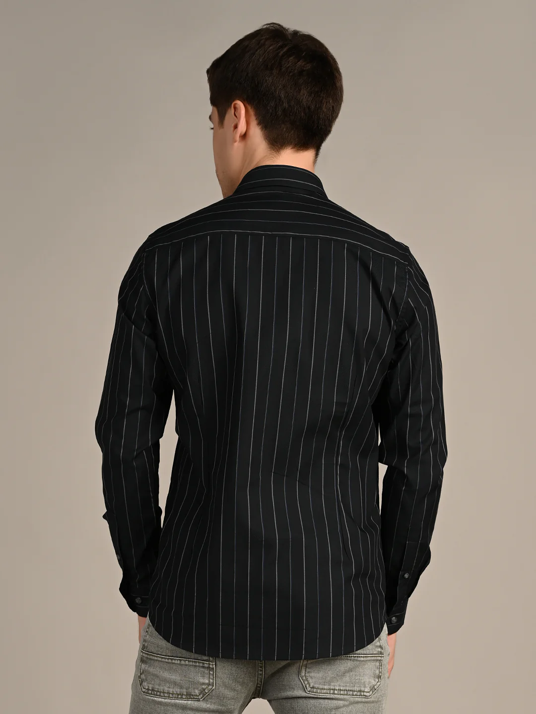 Men's Dark Green Stripe Slim Fit Shirts - Image 7