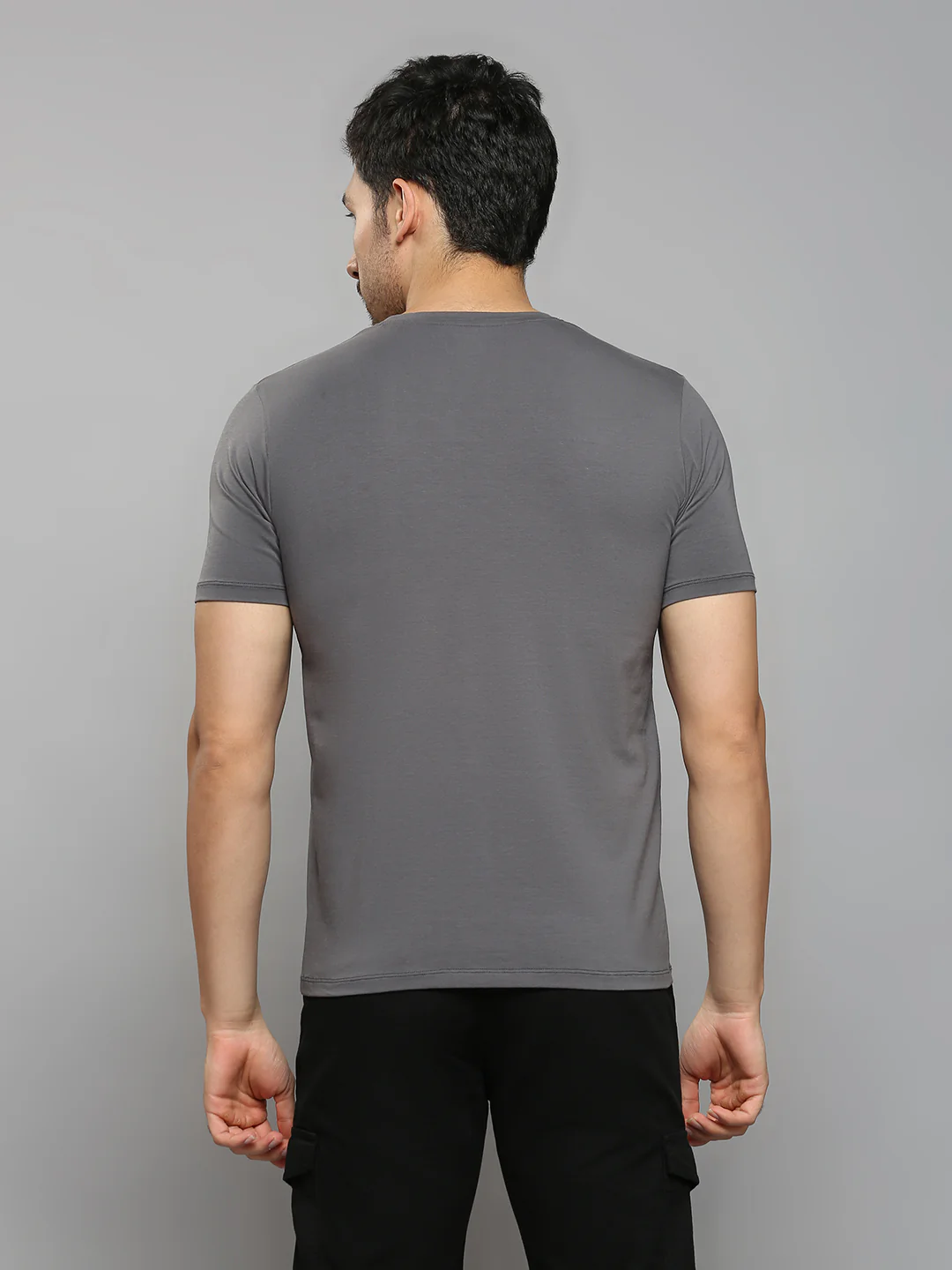 Men's Dark Grey Printed Slim Fit T-Shirts - Image 4