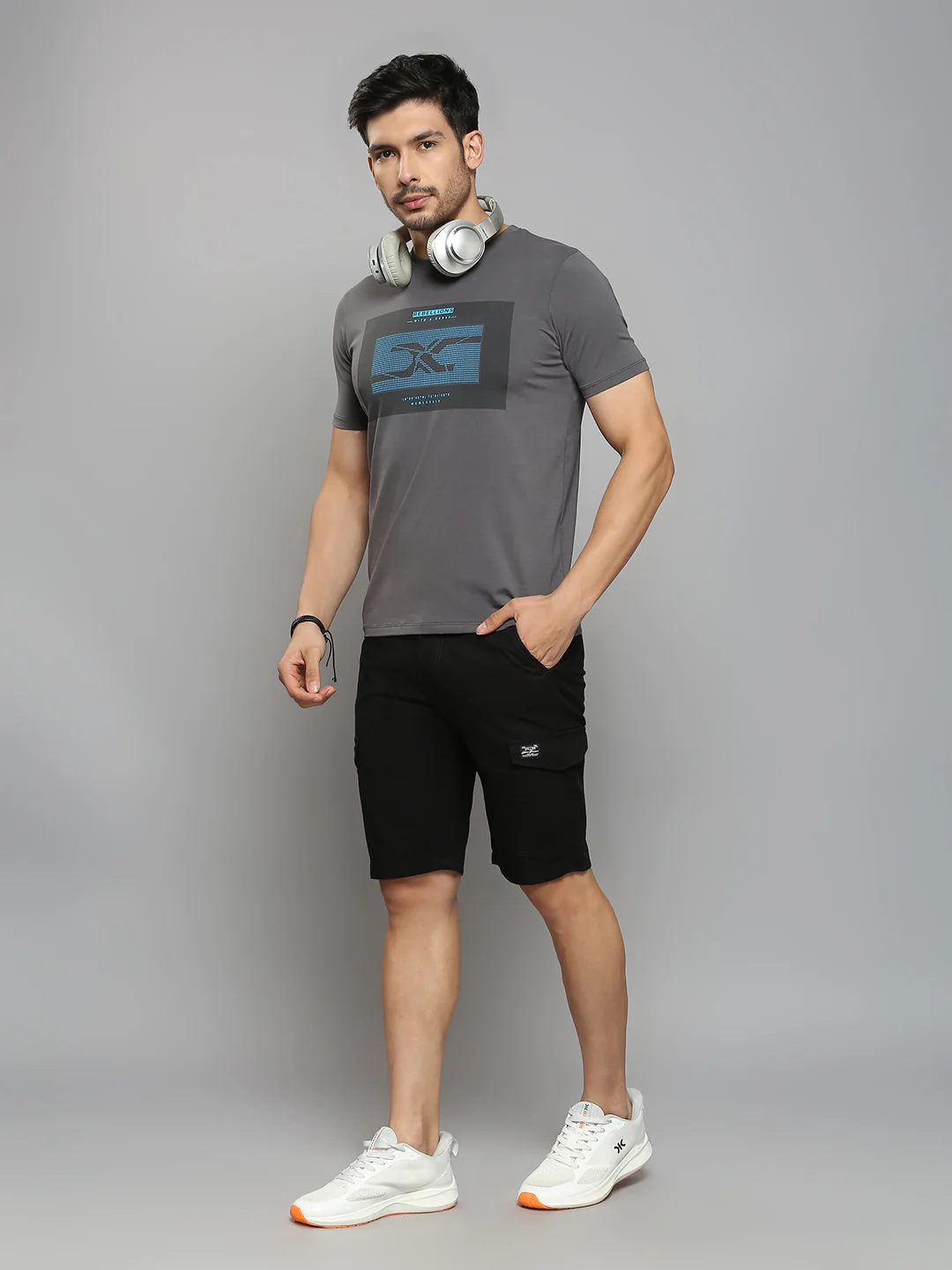 Men's Dark Grey Printed Slim Fit T-Shirts - Image 6
